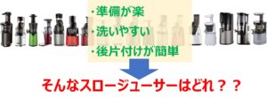 準備と後片付けが楽なスロージューサー